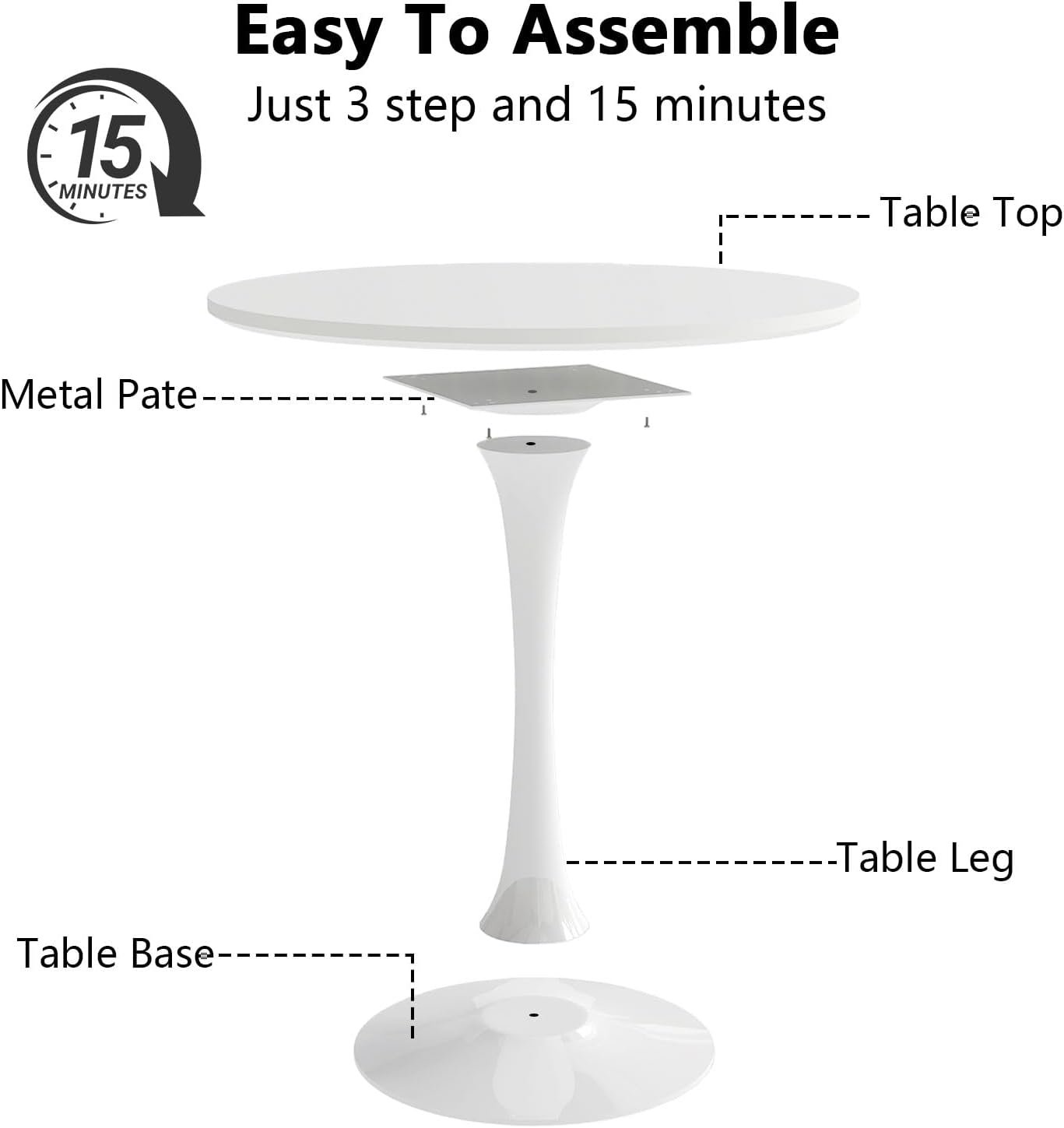 27.5" Round Tulip Table, White - Image 7