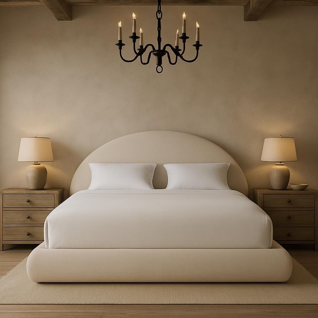 Round Bed Base, King, Brown Linen - Image 10