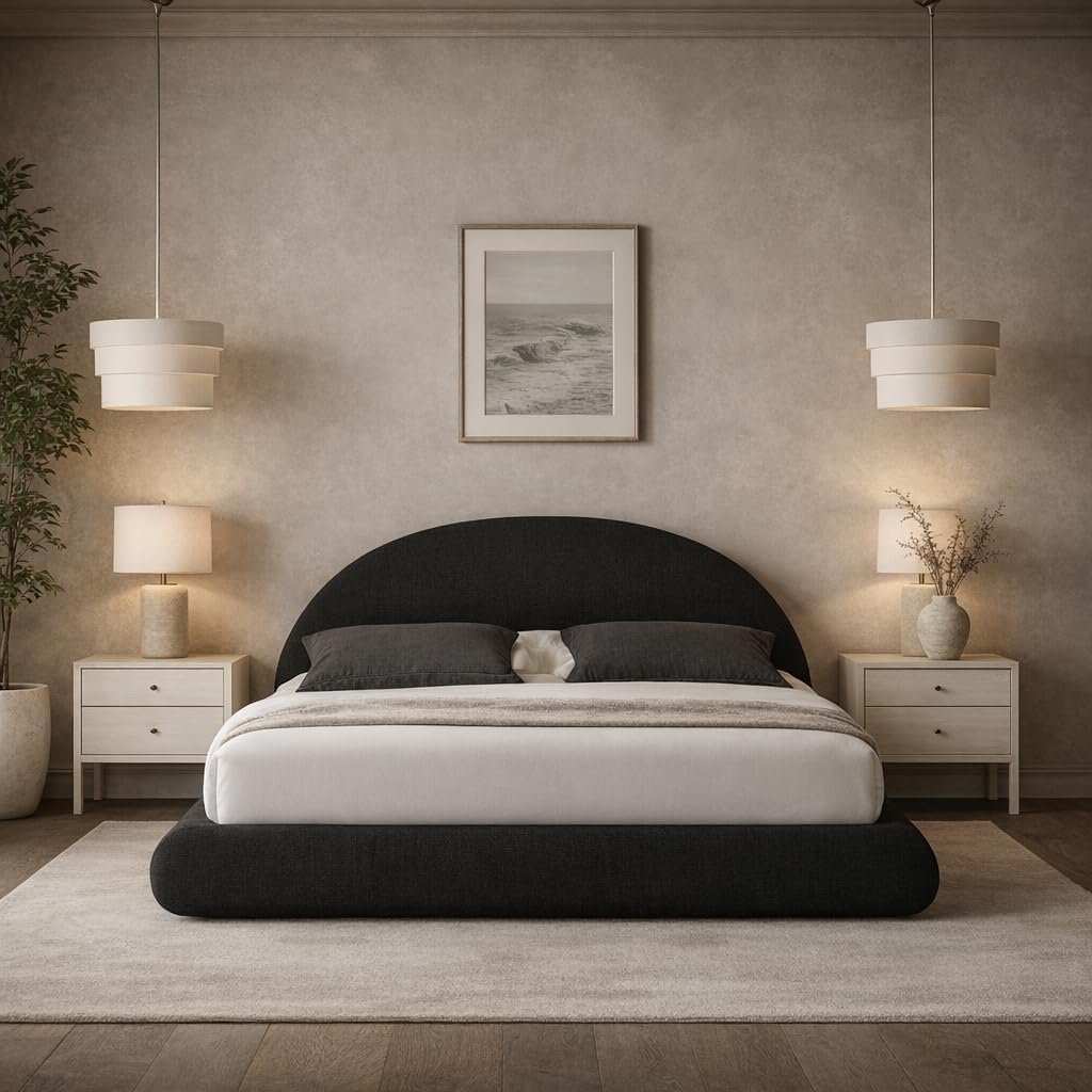 Round Bed Base, King, Brown Linen - Image 7