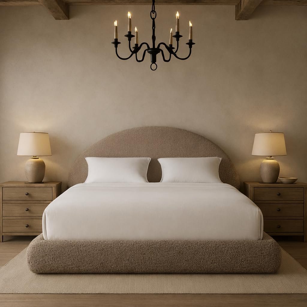 Round Bed Base, King, Brown Linen - Image 6