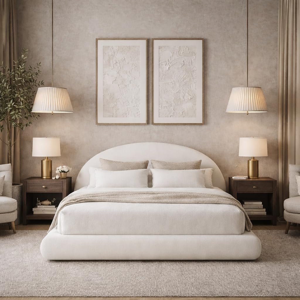 Round Bed Base, King, Brown Linen - Image 12