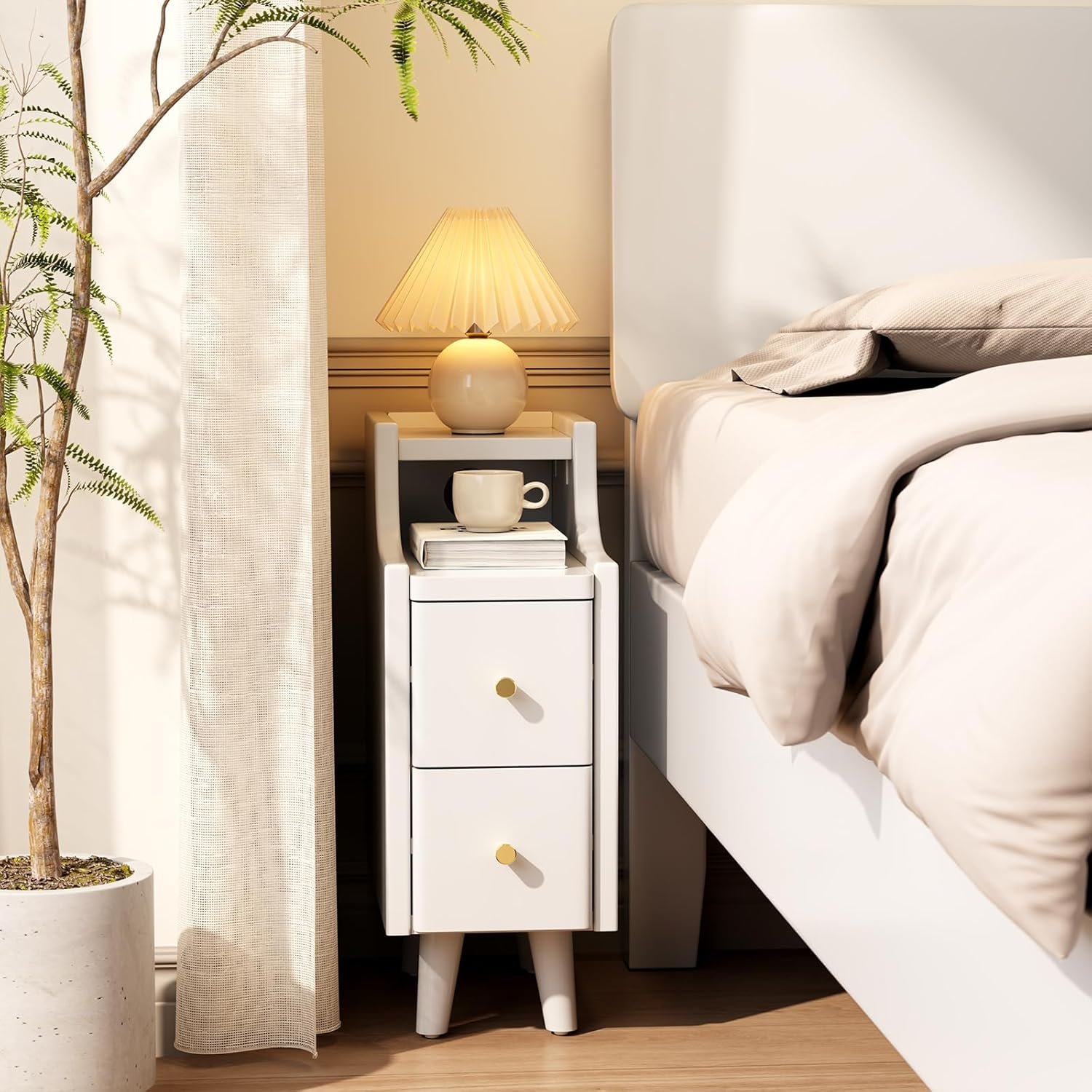 Solid Wood Nightstand, Narrow, Walnut - 画像 (7)