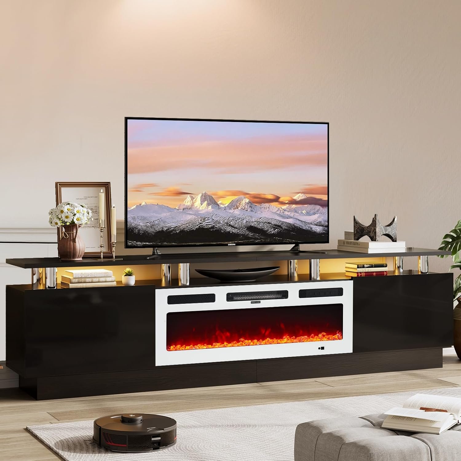 TV Stand with Fireplace, 70", Grey/Black - 画像 (9)