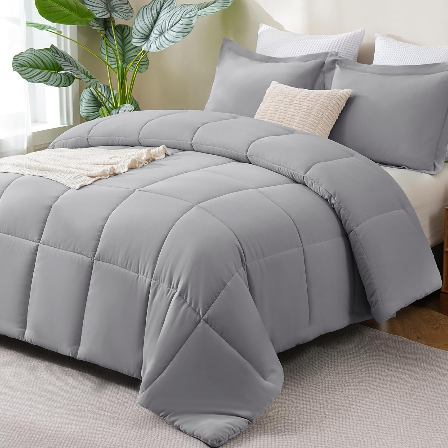 CozyLux Queen Comforter Set, 3-Piece, Dark Grey - Image 17