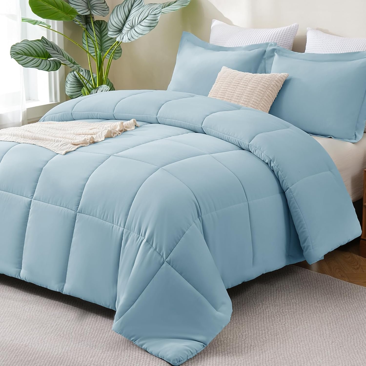 CozyLux Queen Comforter Set, 3-Piece, Dark Grey - Image 6