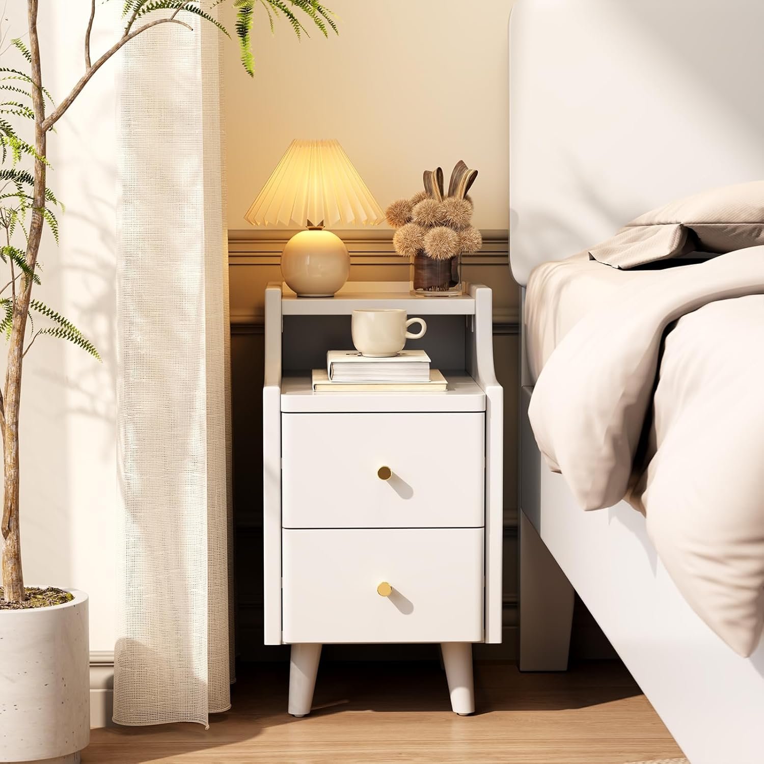 Solid Wood Nightstand, Narrow, Walnut - 画像 (6)