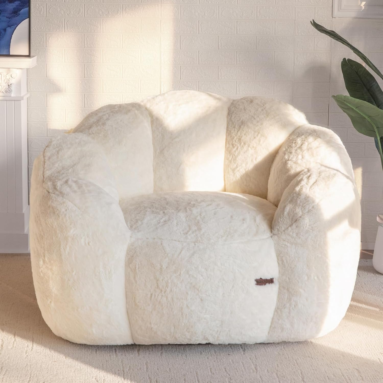 MAXYOYO Bean Bag Loveseat Chair, Faux Fur Beige - Image 3