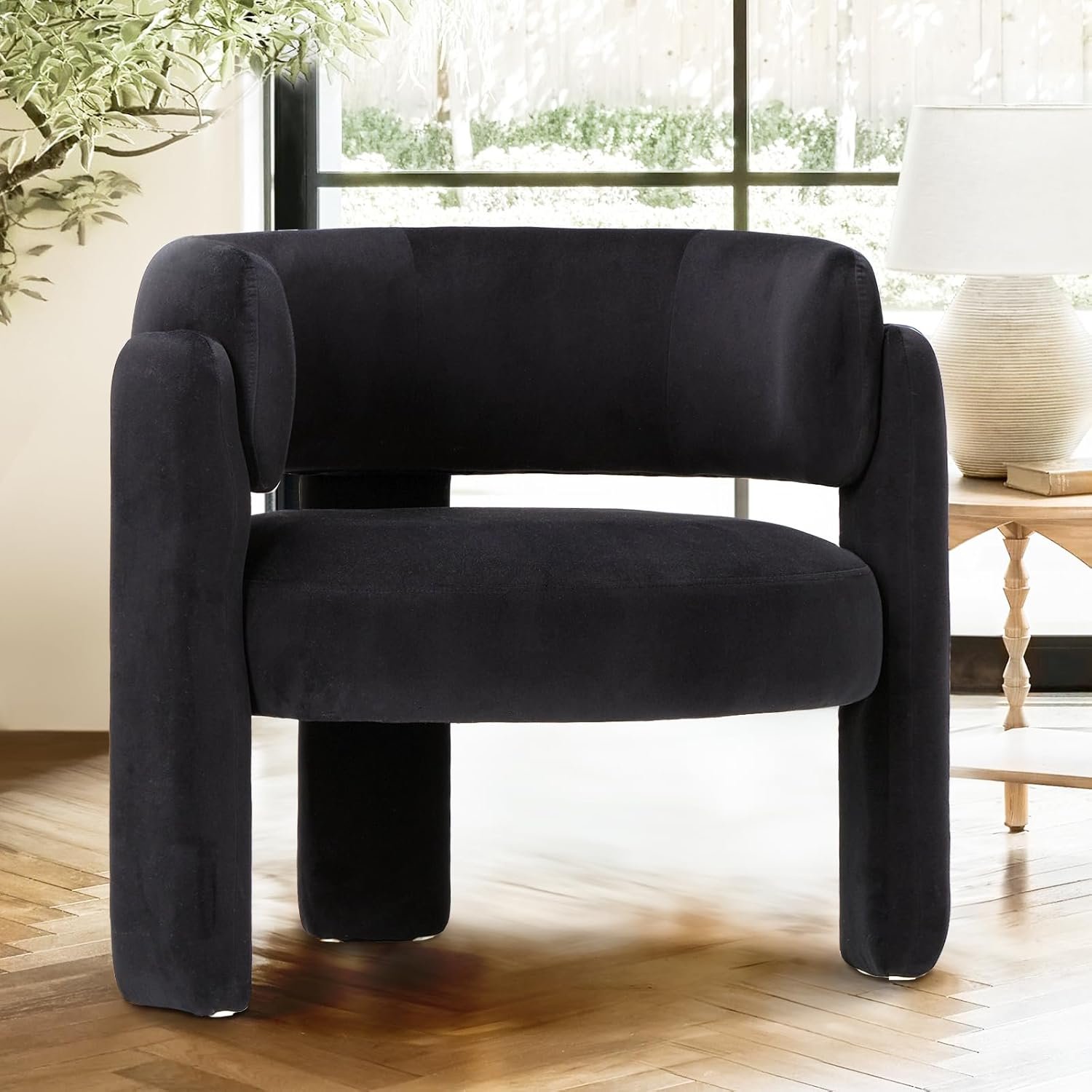 COLAMY Upholstered Barrel Chairs – Velvet, 2-Pack, Khaki - Image 2