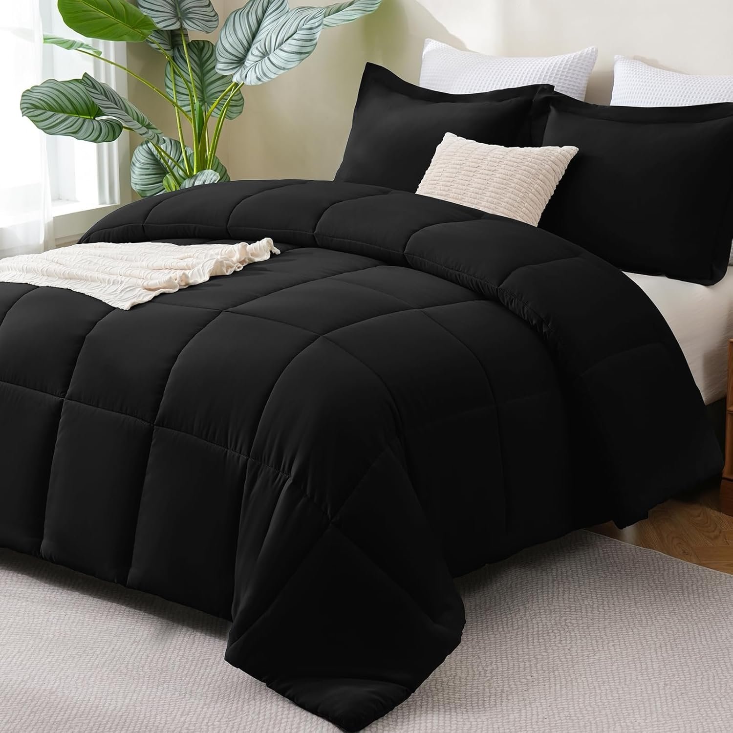 CozyLux Queen Comforter Set, 3-Piece, Dark Grey - Image 14