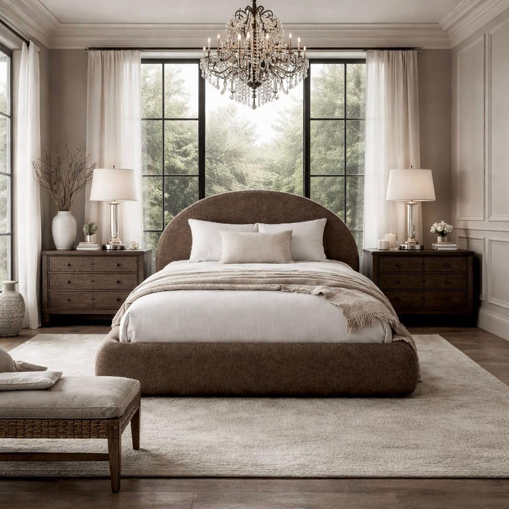 Round Bed Base, King, Brown Linen - Image 3