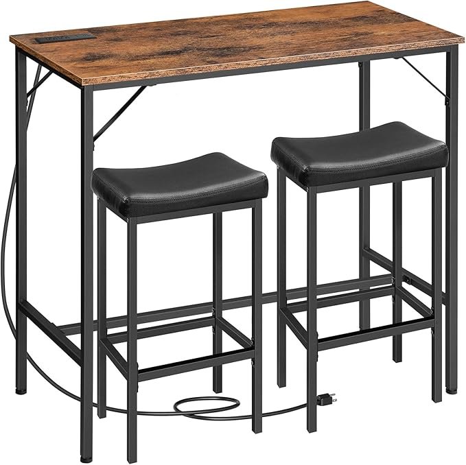 HOOBRO 3-Piece Bar Table Set, 39.4", Rustic Brown