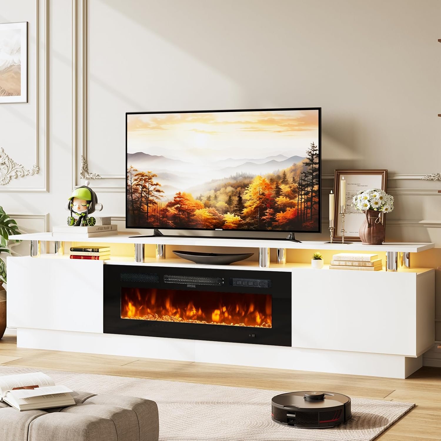 TV Stand with Fireplace, 70", Grey/Black - 画像 (3)