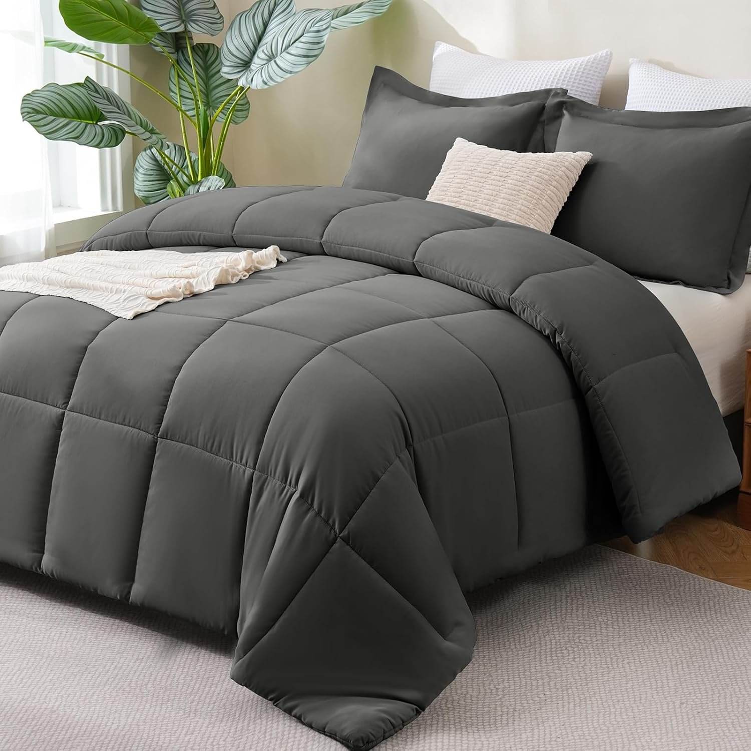 CozyLux Queen Comforter Set, 3-Piece, Dark Grey - Image 19