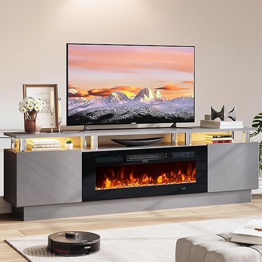 TV Stand with Fireplace, 70", Grey/Black - 画像 (12)