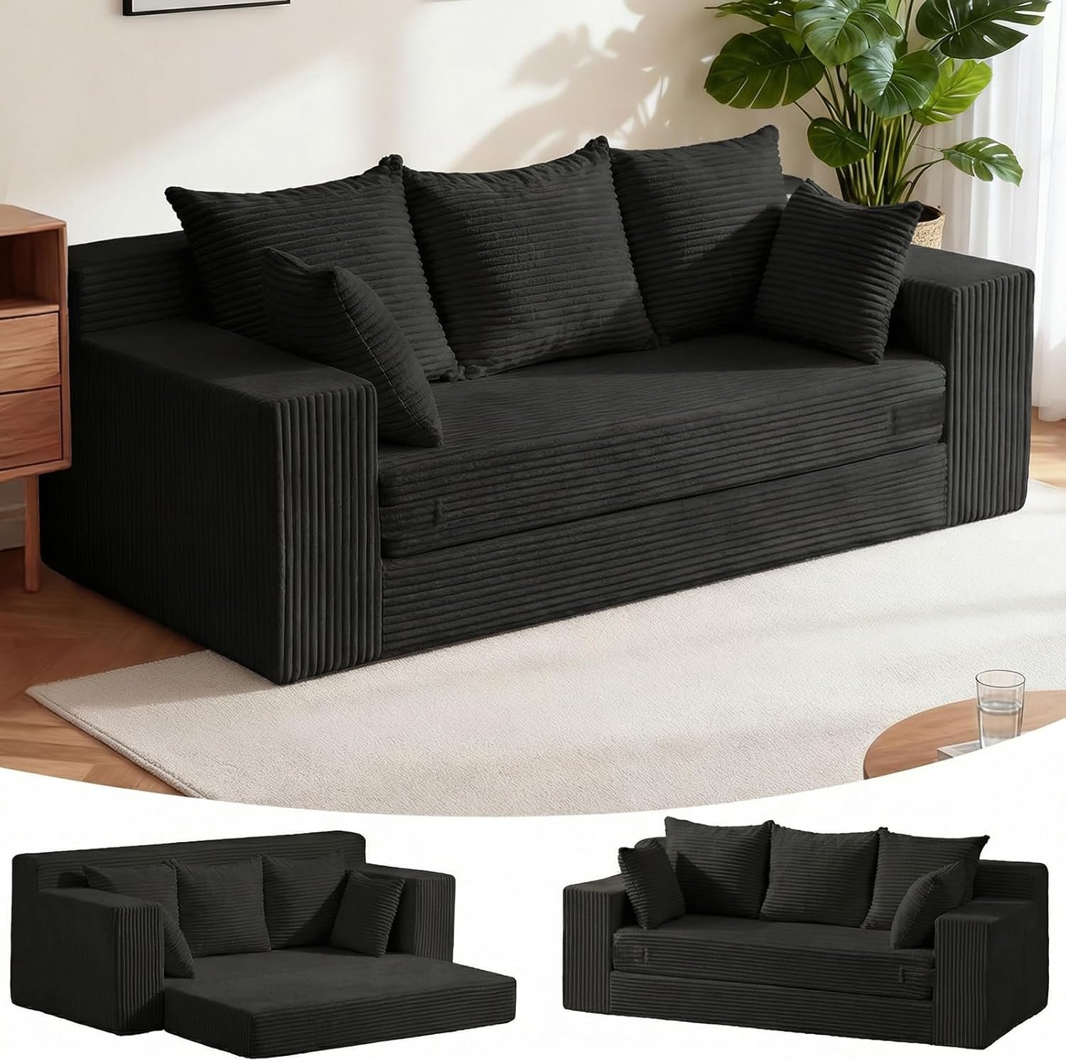 Oversized Boneless Sofa Bed, 3-Seater Gray - Image 3