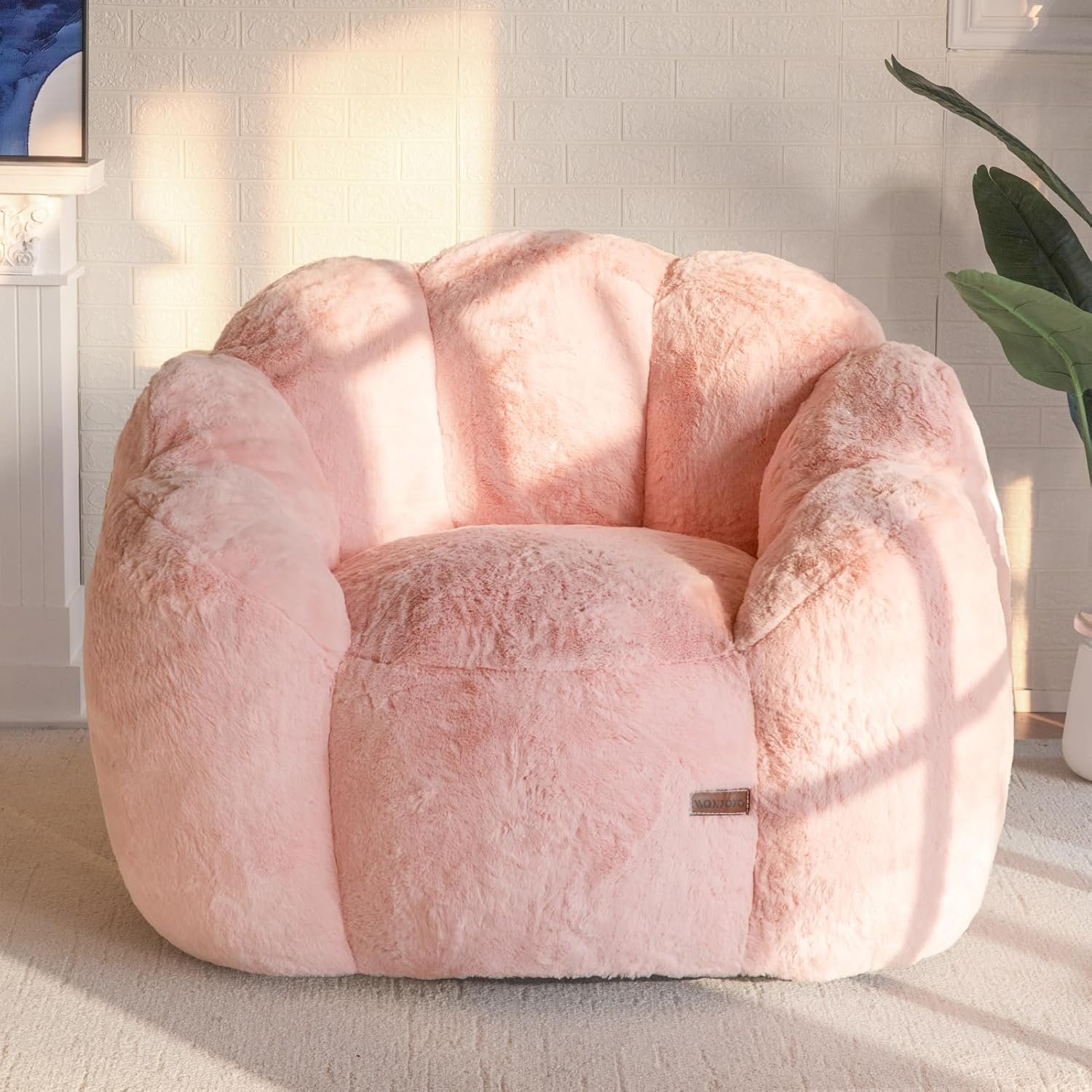 MAXYOYO Bean Bag Loveseat Chair, Faux Fur Beige - Image 8