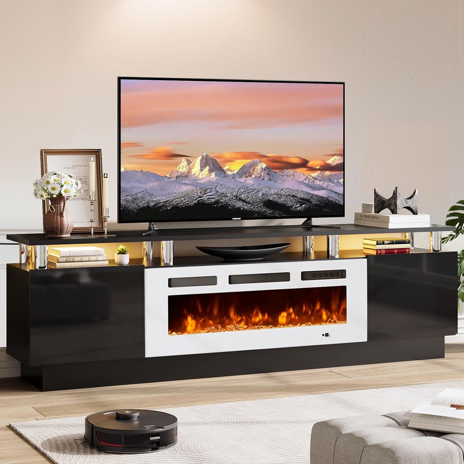 TV Stand with Fireplace, 70", Grey/Black - 画像 (8)
