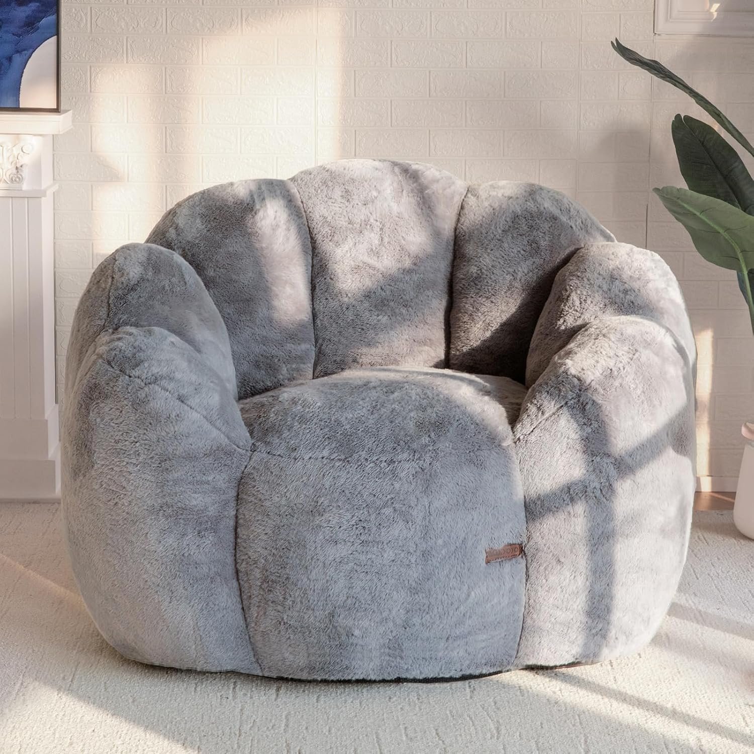 MAXYOYO Bean Bag Loveseat Chair, Faux Fur Beige - Image 10