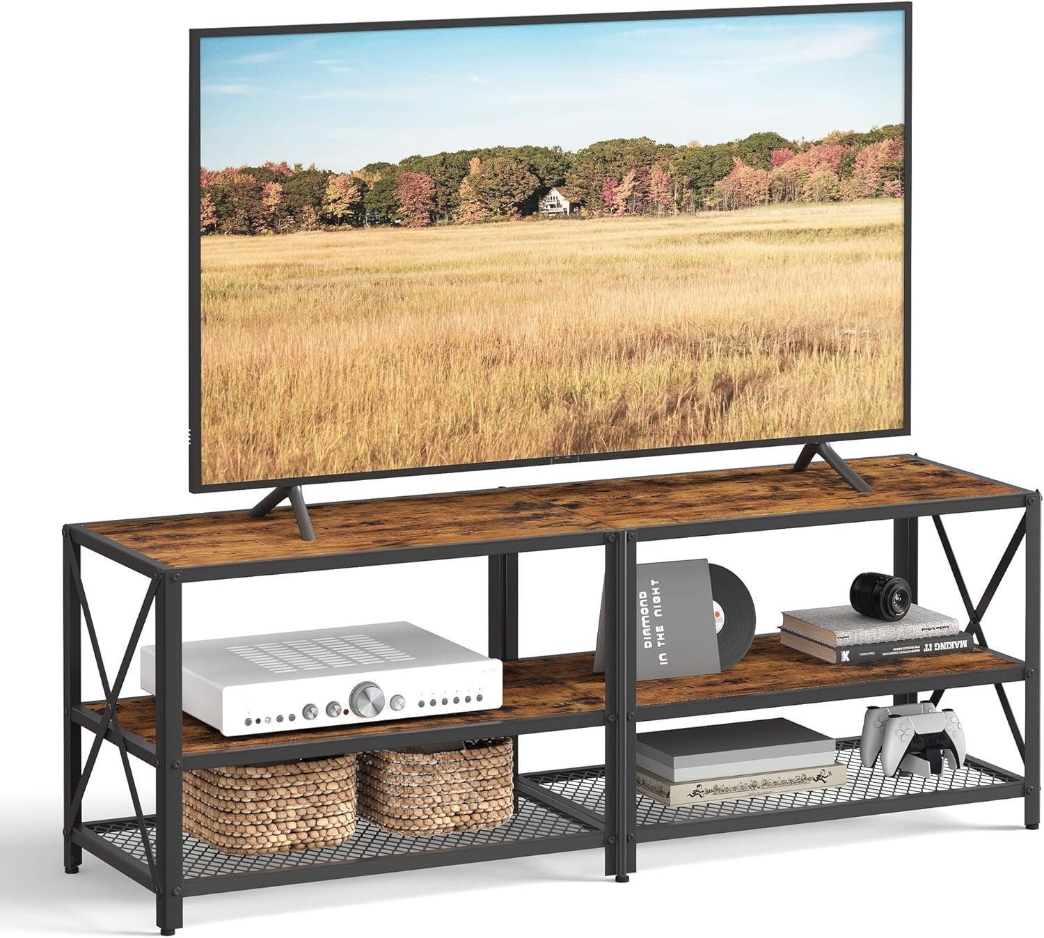 VASAGLE TV Stand, 58", Honey Brown - Image 3
