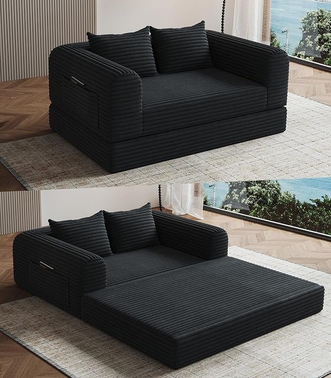 Convertible Boneless Chaise Lounge Chair – 2-Seater, Black - Image 5