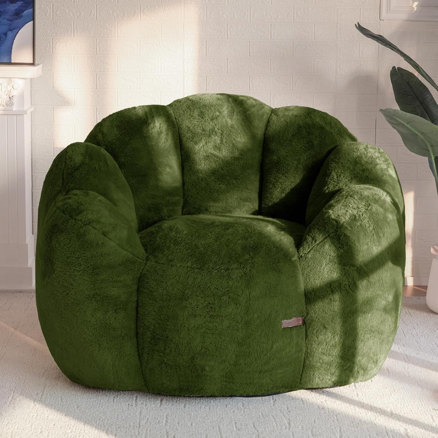 MAXYOYO Bean Bag Loveseat Chair, Faux Fur Beige - Image 2
