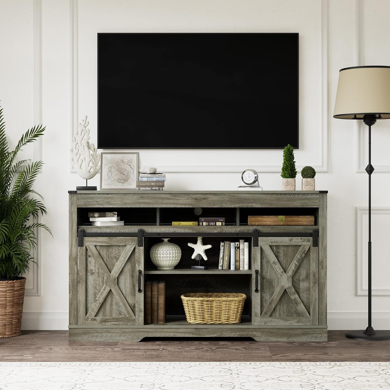 RoyalCraft Fireplace TV Stand, Light Grey - Image 11