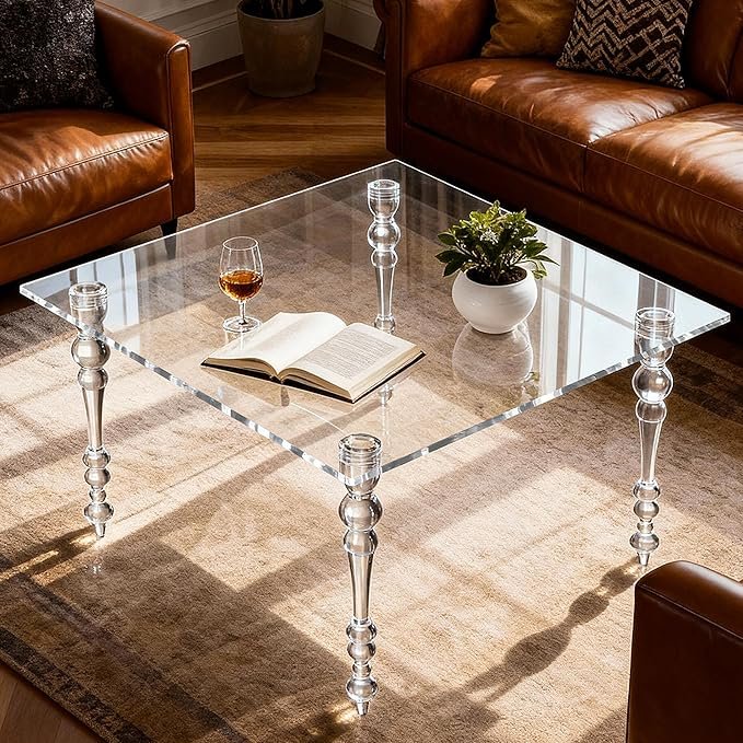 Acrylic Square Coffee Table, Clear Mid-Century Modern - Image 4