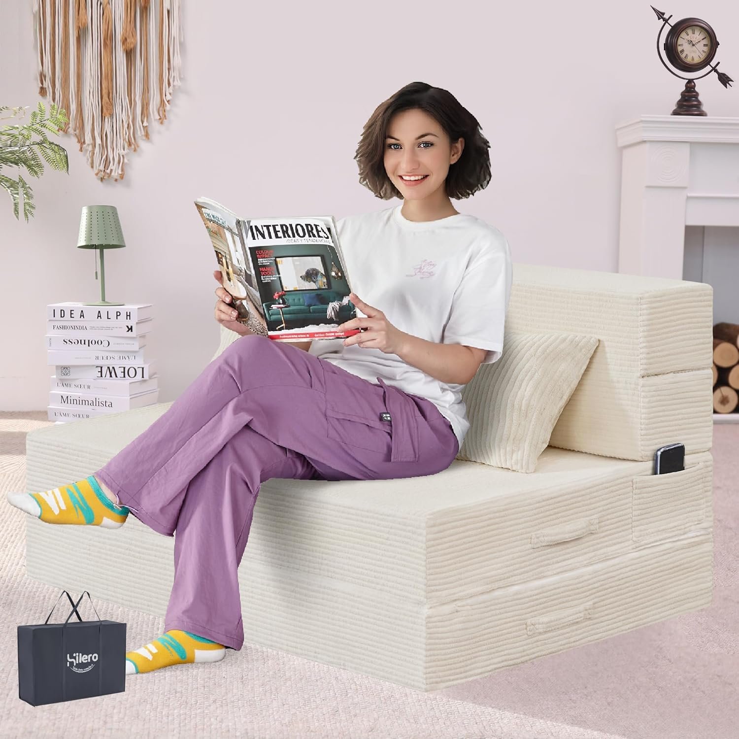 4-in-1 Folding Sofa Bed – Memory Foam Sleeper Chair, Black Grey - Image 11