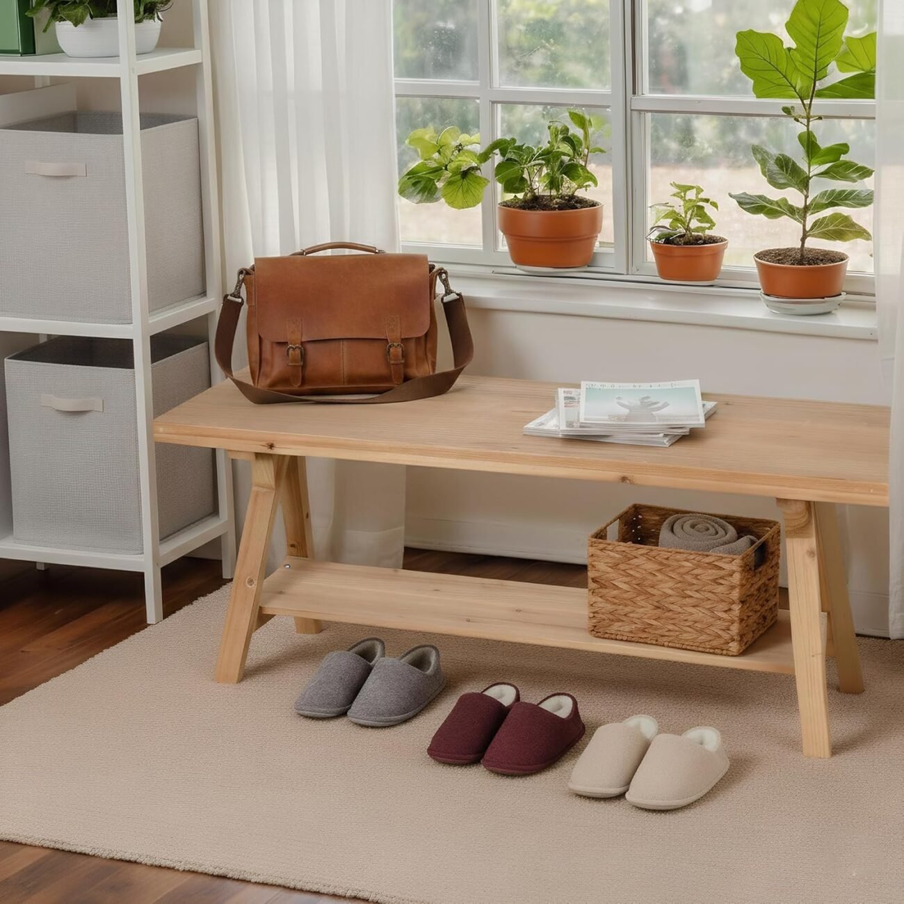 SwallowLiving Wood Entry Bench, 30", Natural - 画像 (7)