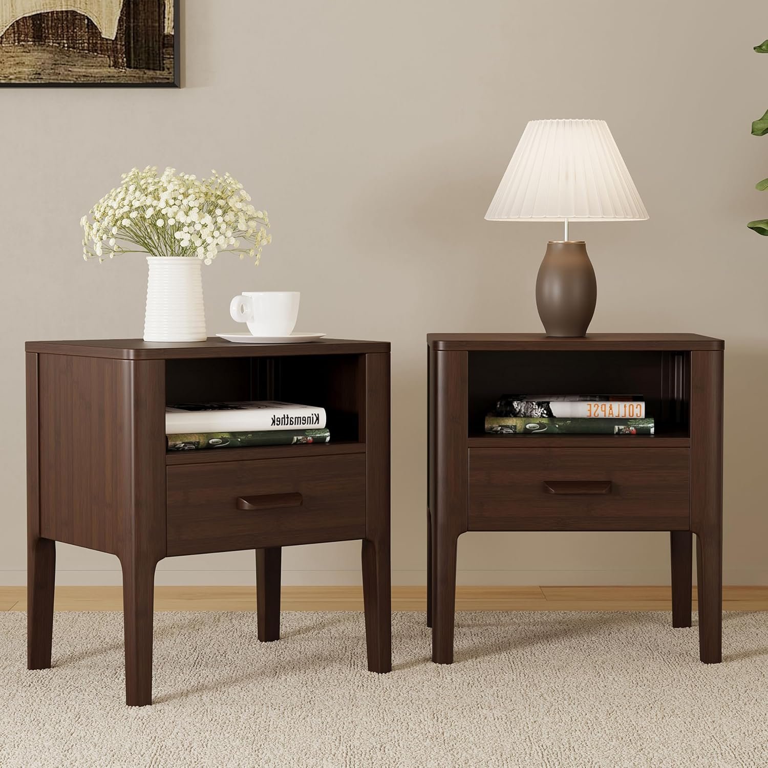 Merax Bamboo Nightstand Set of 2, Brown - Image 5