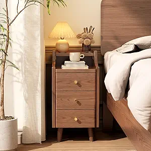 Solid Wood Nightstand, Narrow, Walnut - 画像 (9)