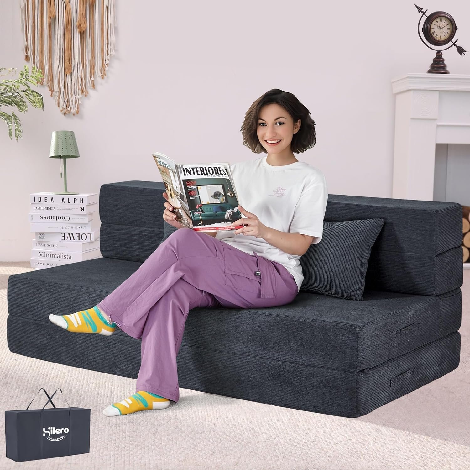 4-in-1 Folding Sofa Bed – Memory Foam Sleeper Chair, Black Grey - Image 3