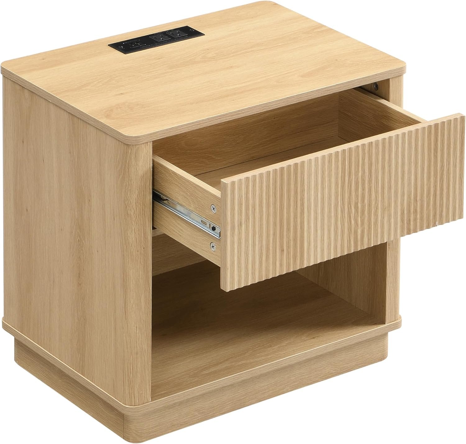 Merax Nightstand Set of 2, Charging Station, Natural - 画像 (5)