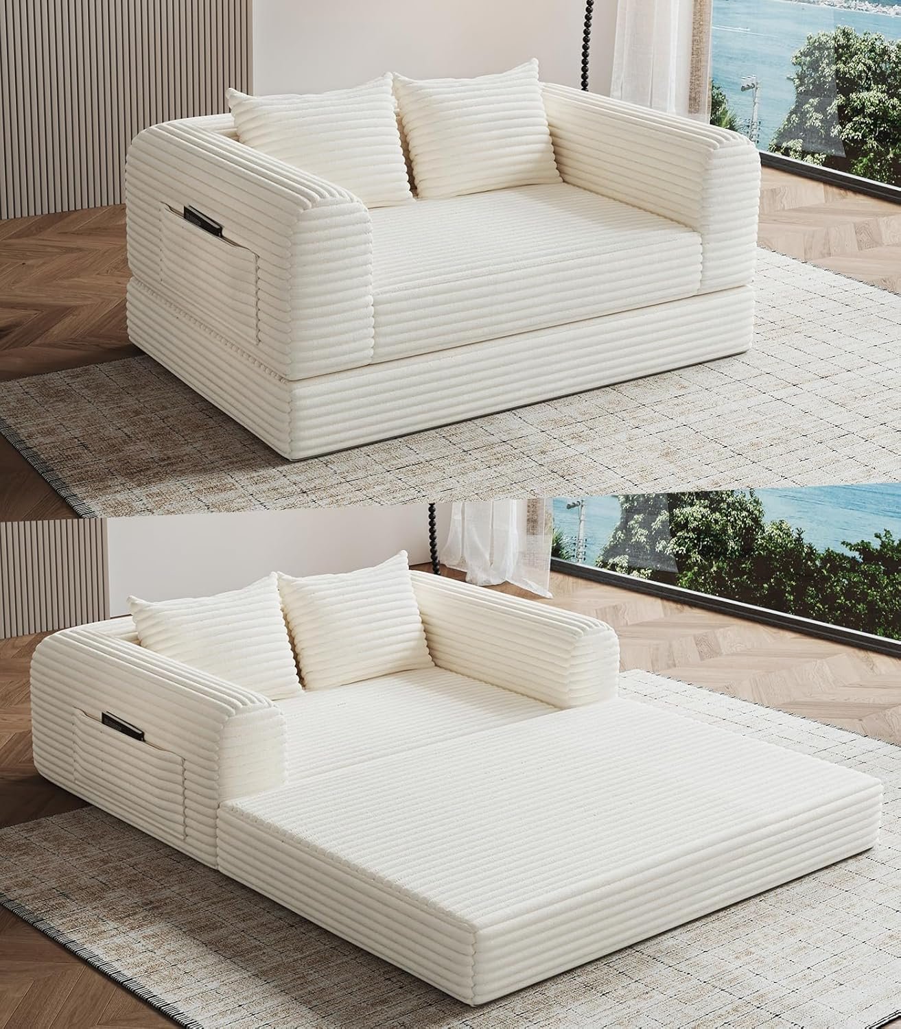 Convertible Boneless Chaise Lounge Chair – 2-Seater, Black - Image 3