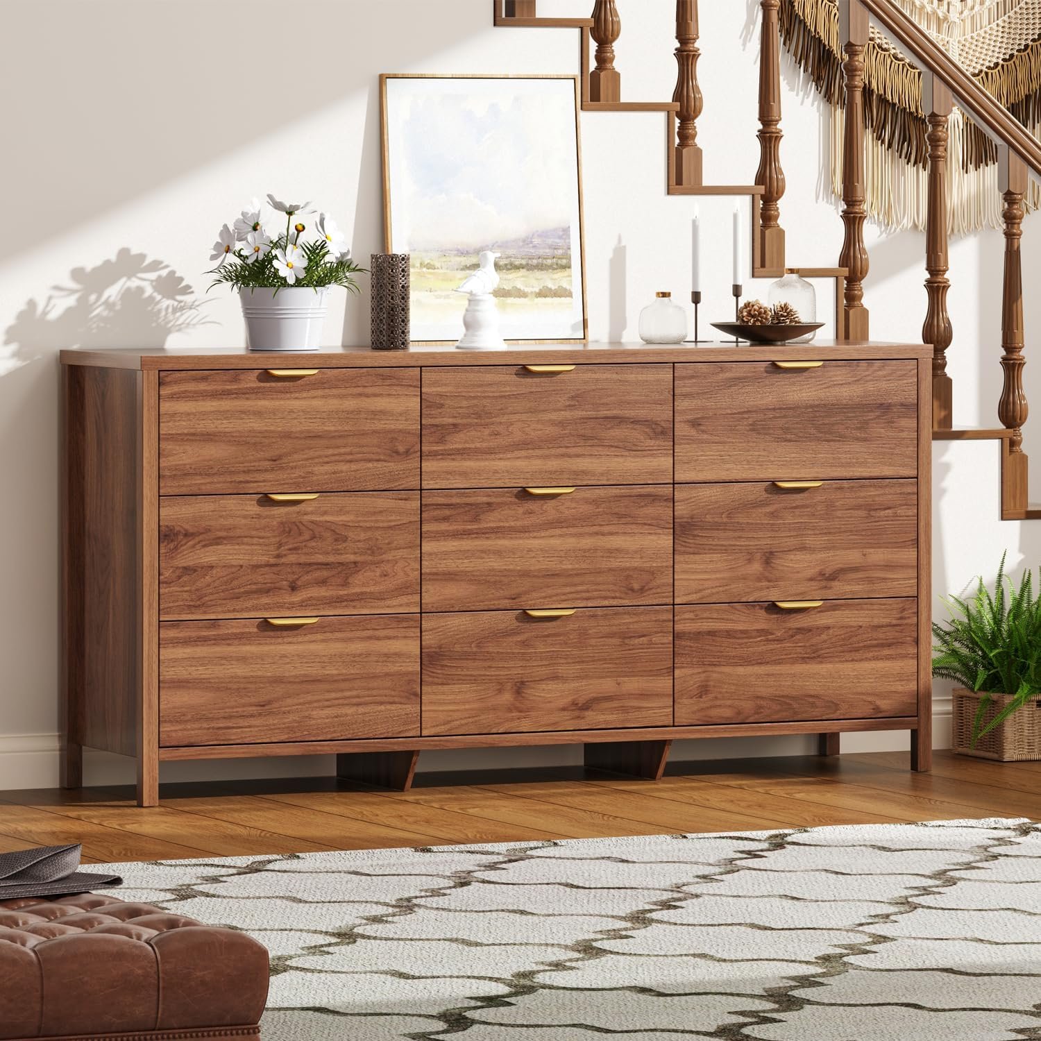 Ieejdn Fluted Dresser, 9-Drawer, Chestnut - Image 3