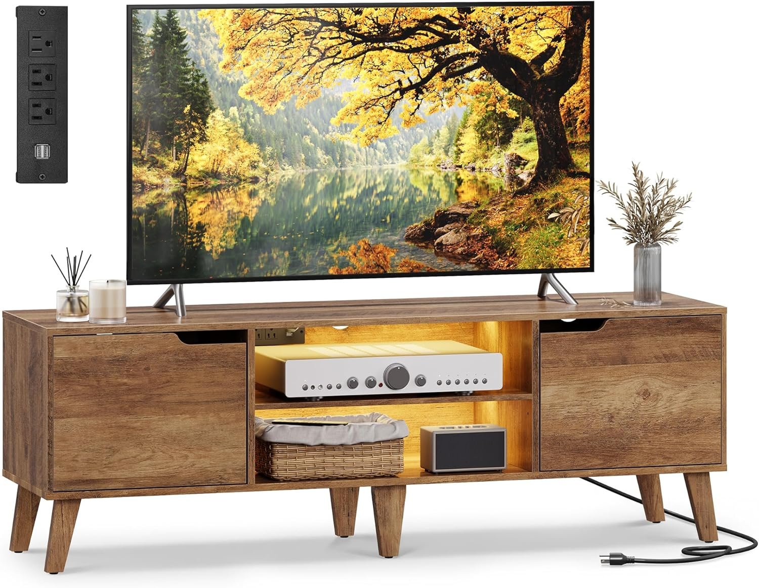 VASAGLE TV Stand, 58", Honey Brown - Image 2