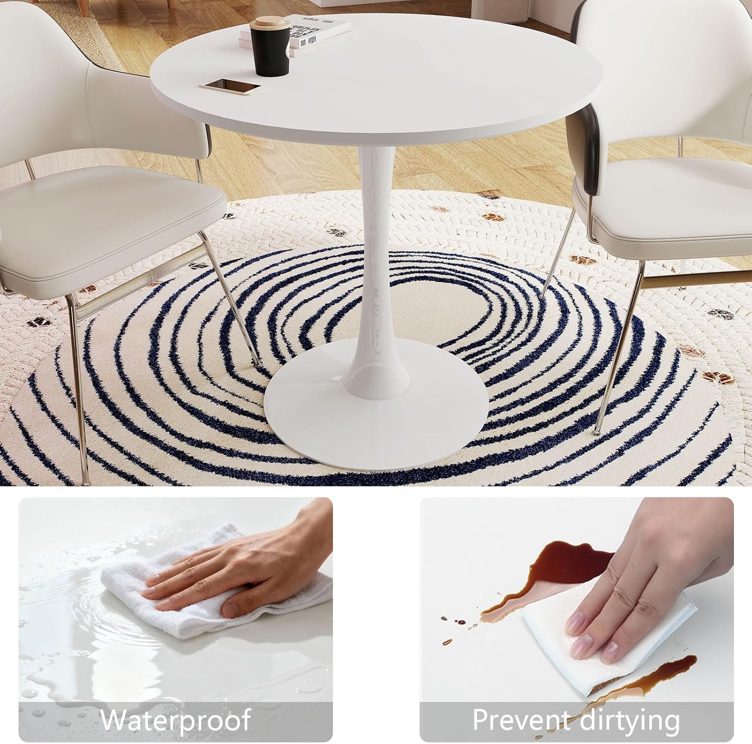 27.5" Round Tulip Table, White - Image 4