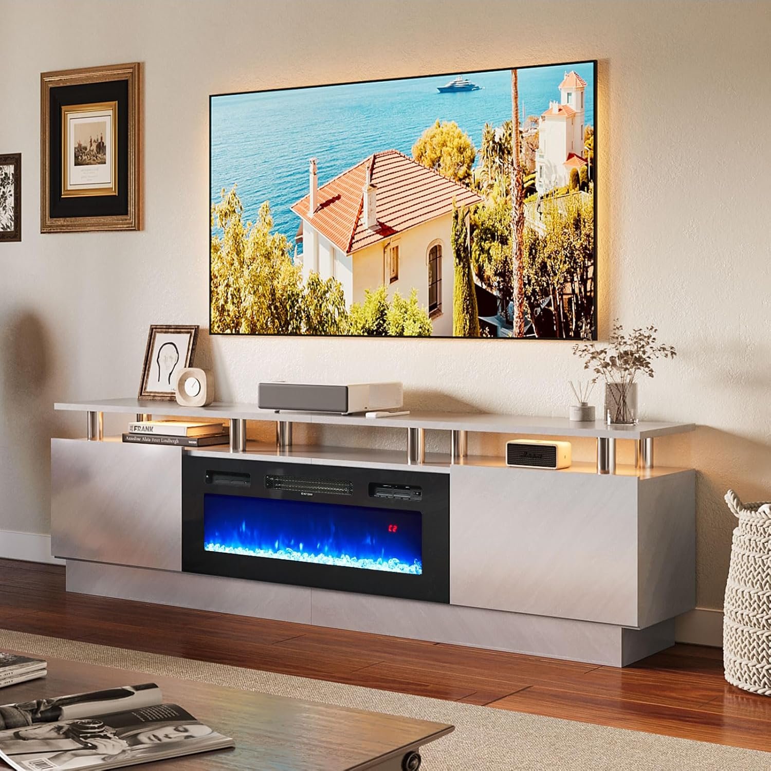 TV Stand with Fireplace, 70", Grey/Black - 画像 (11)