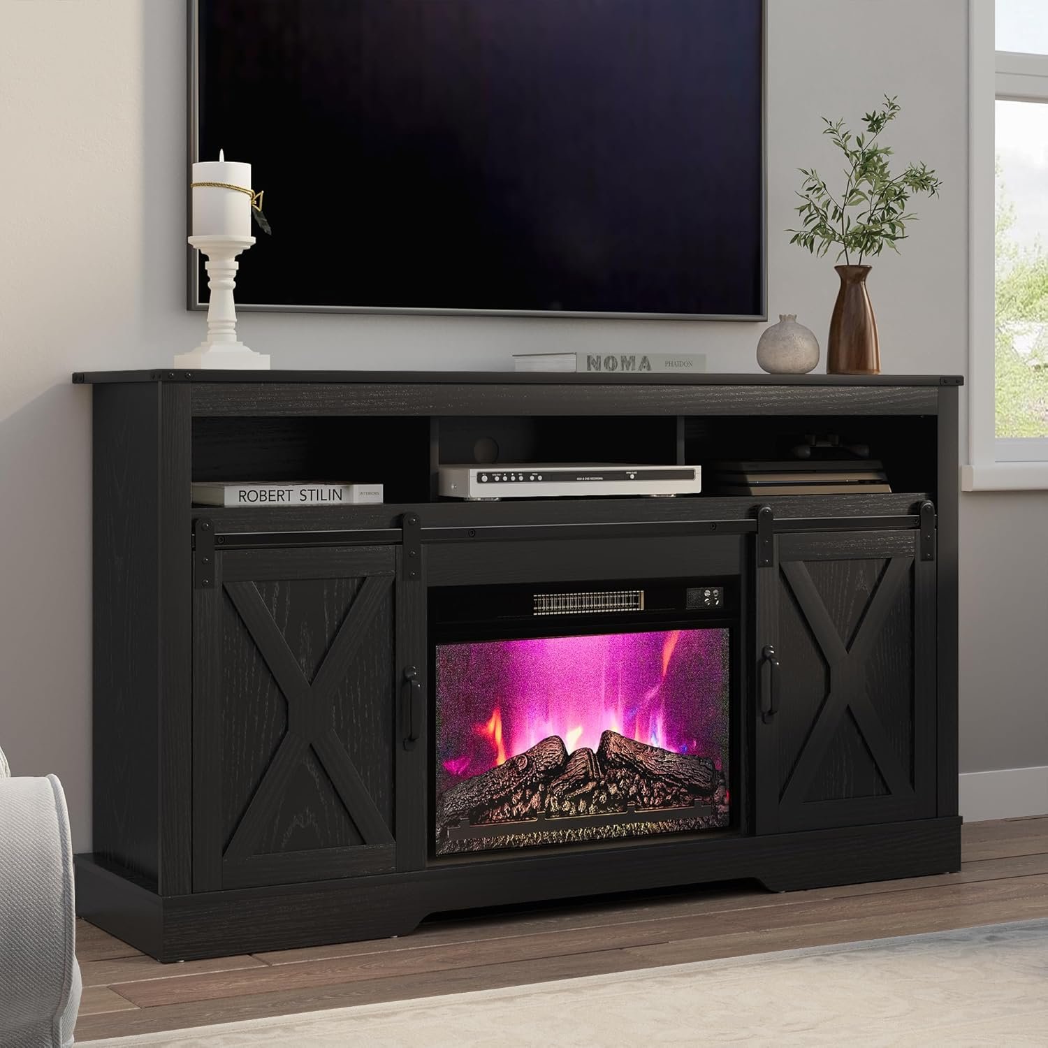RoyalCraft Fireplace TV Stand, Light Grey - Image 5