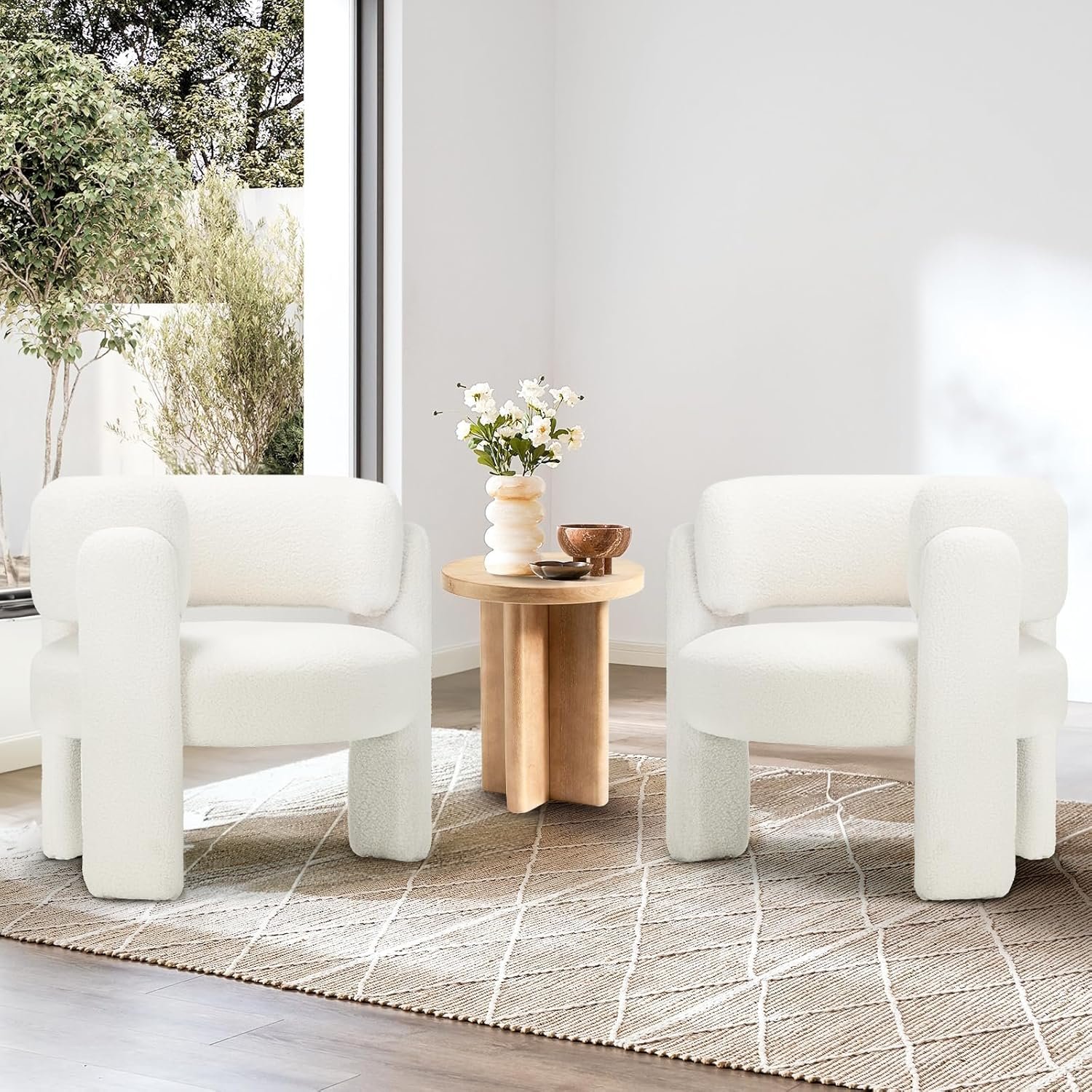 COLAMY Upholstered Barrel Chairs – Velvet, 2-Pack, Khaki - Image 3