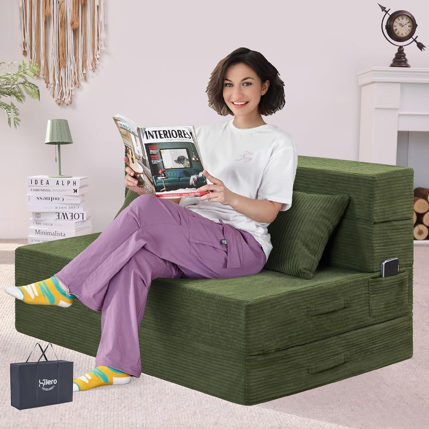 4-in-1 Folding Sofa Bed – Memory Foam Sleeper Chair, Black Grey - Image 13