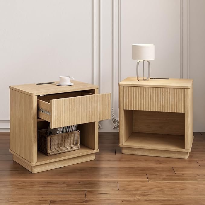 Merax Nightstand Set of 2, Charging Station, Natural - 画像 (8)