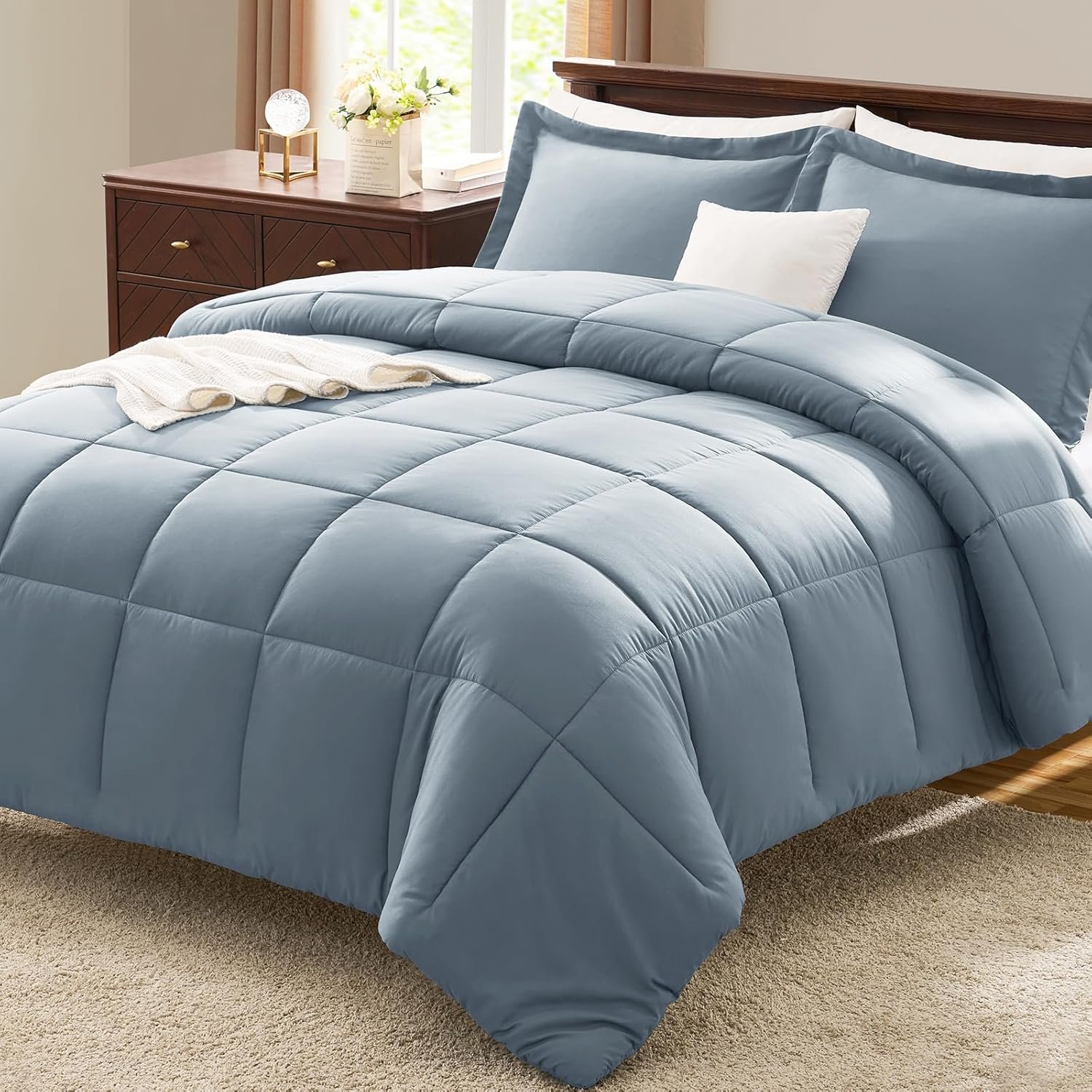 CozyLux Queen Comforter Set, 3-Piece, Dark Grey - Image 8
