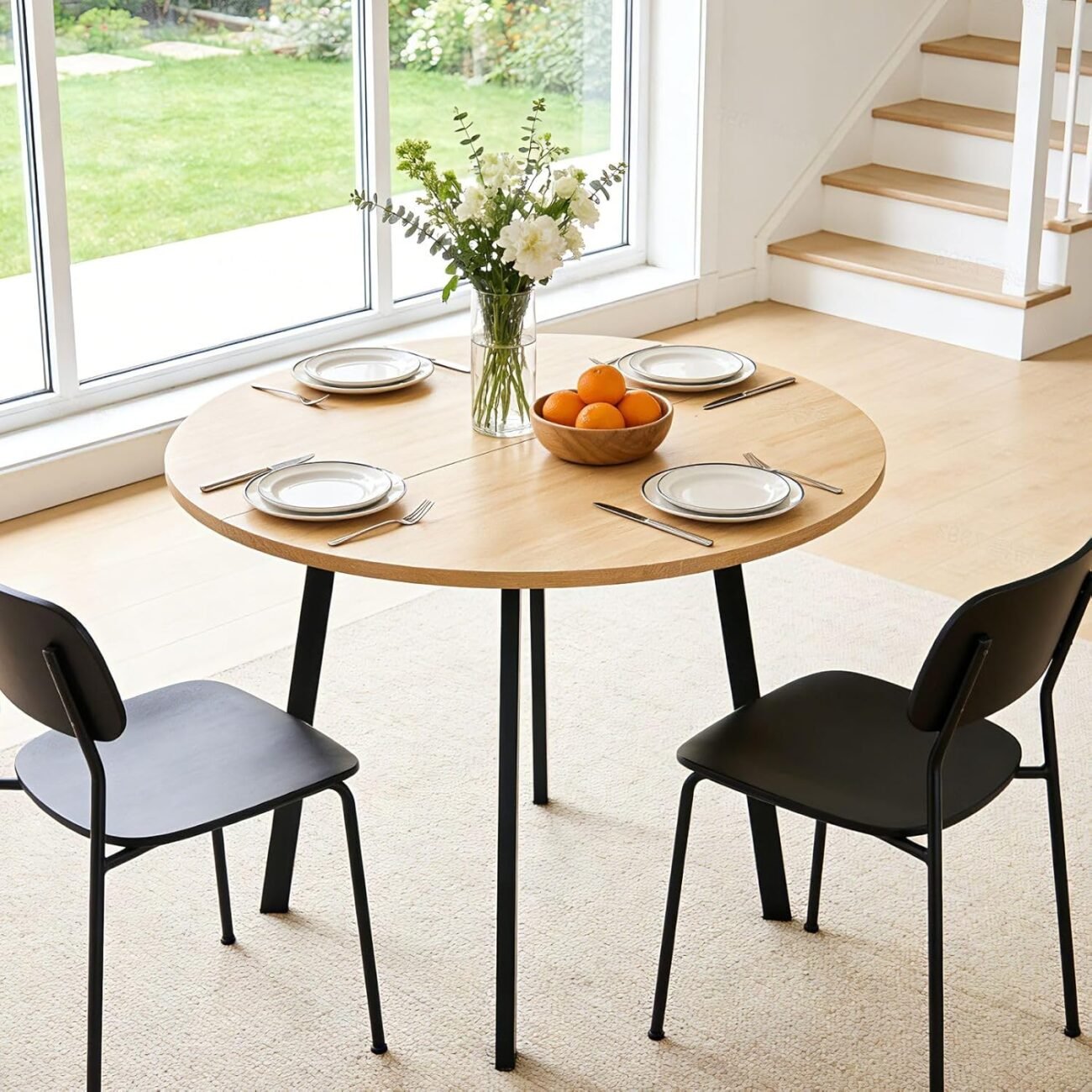 Karl Home Round Dining Table, 35.4", Black