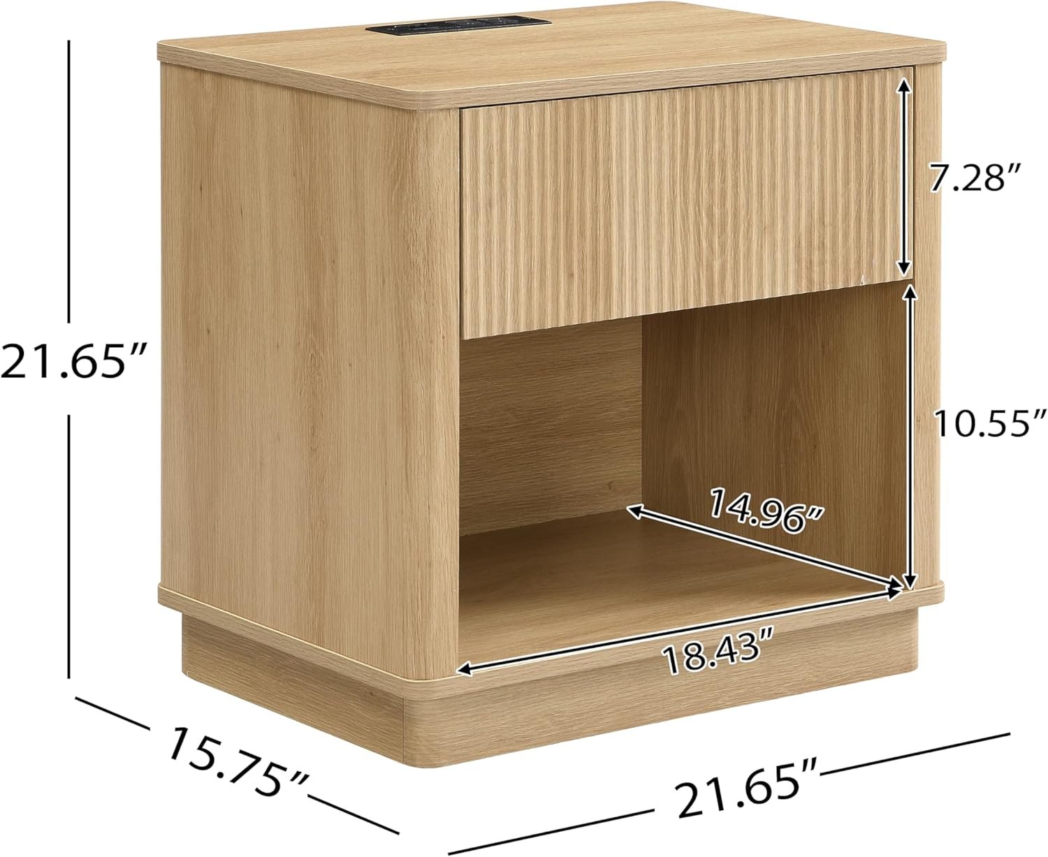 Merax Nightstand Set of 2, Charging Station, Natural - 画像 (2)