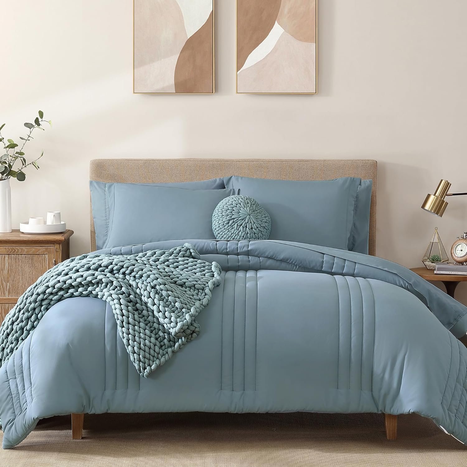 Monbix Queen Comforter Set, 7-Piece, Sage Green - Image 10