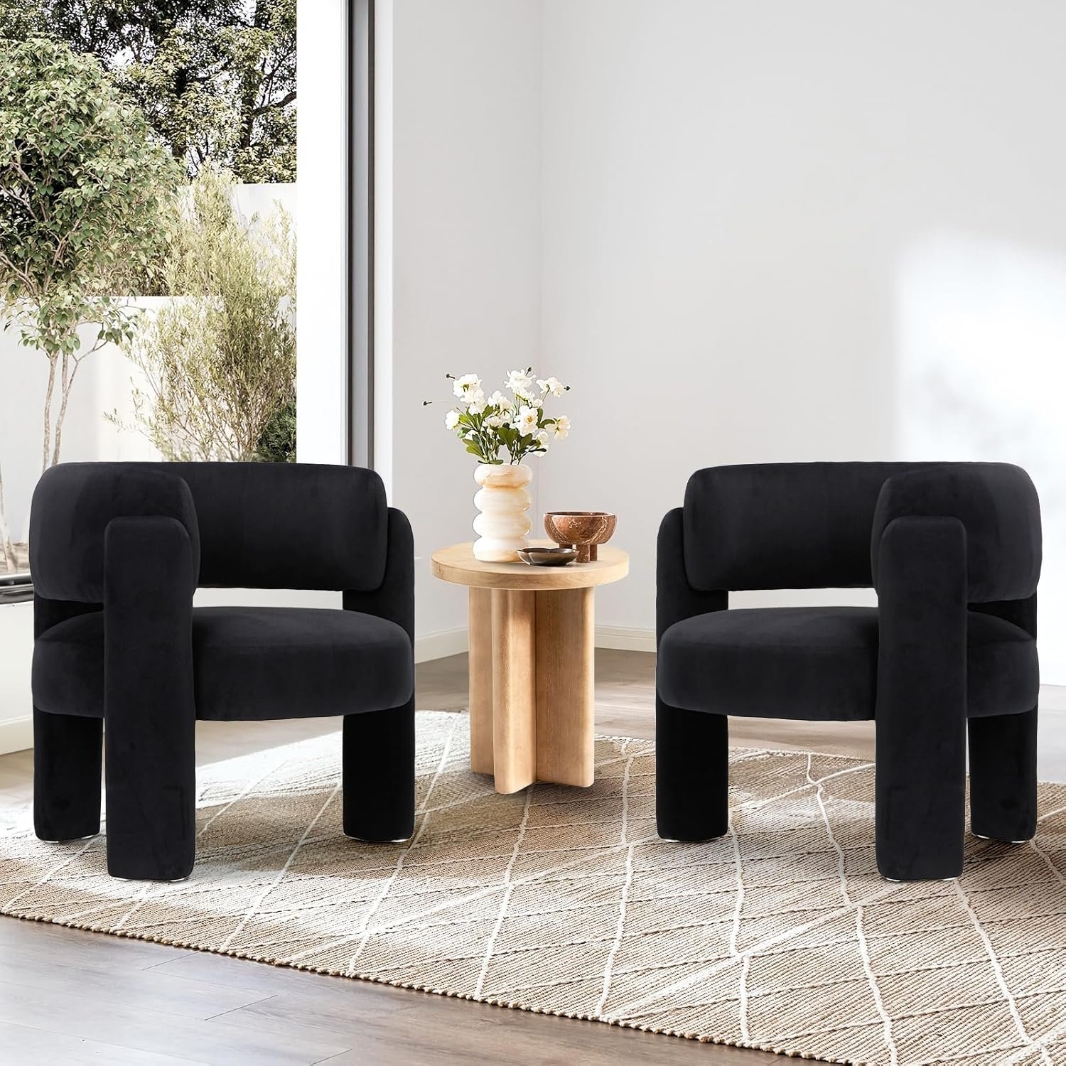 COLAMY Upholstered Barrel Chairs – Velvet, 2-Pack, Khaki - Image 4