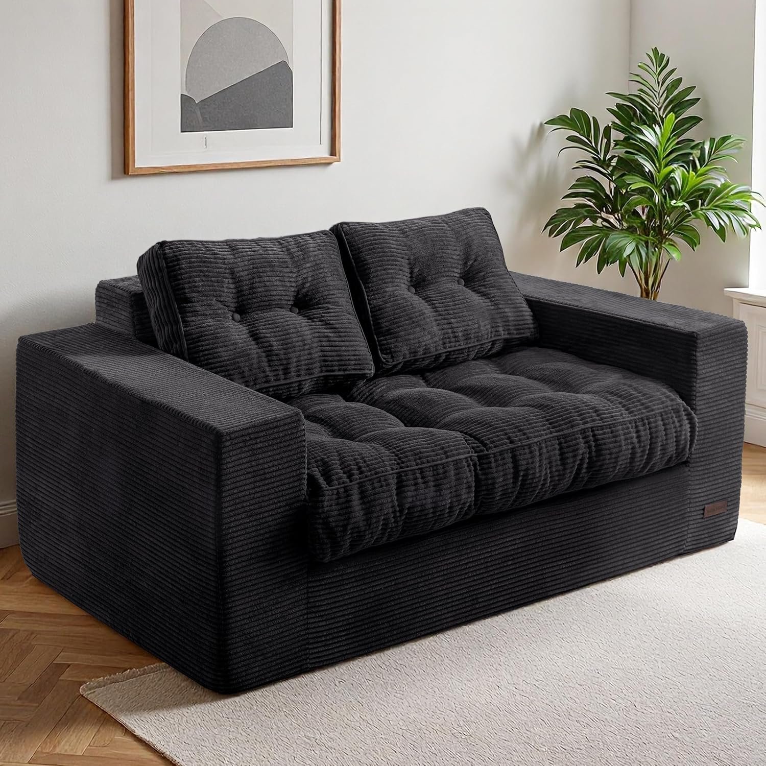 MAXYOYO Bean Bag Loveseat Sofa, Black - Image 10