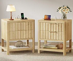 Huuger Fluted Nightstand Set of 2, 27.6", Natural - 画像 (3)