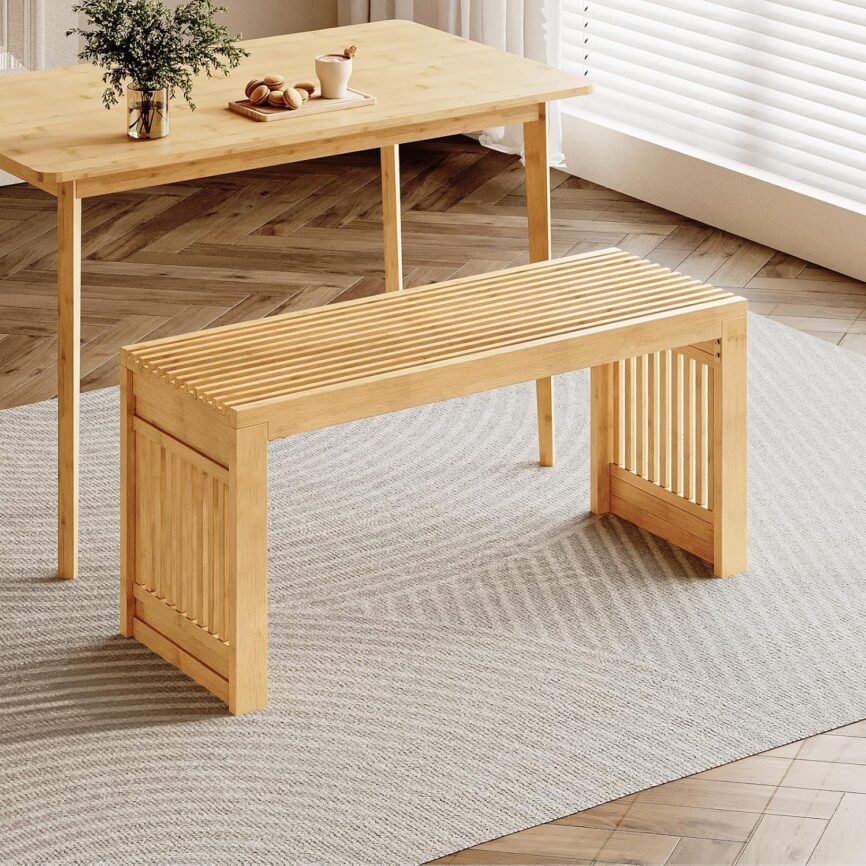 HOOBRO Bamboo Dining Bench, 35", Natural